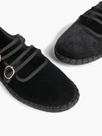 Women's Black Velvet Double-Strap Mary Jane Flats Pointed Toe Slip On Shoes Casual Shoes ISHIFIVAN
