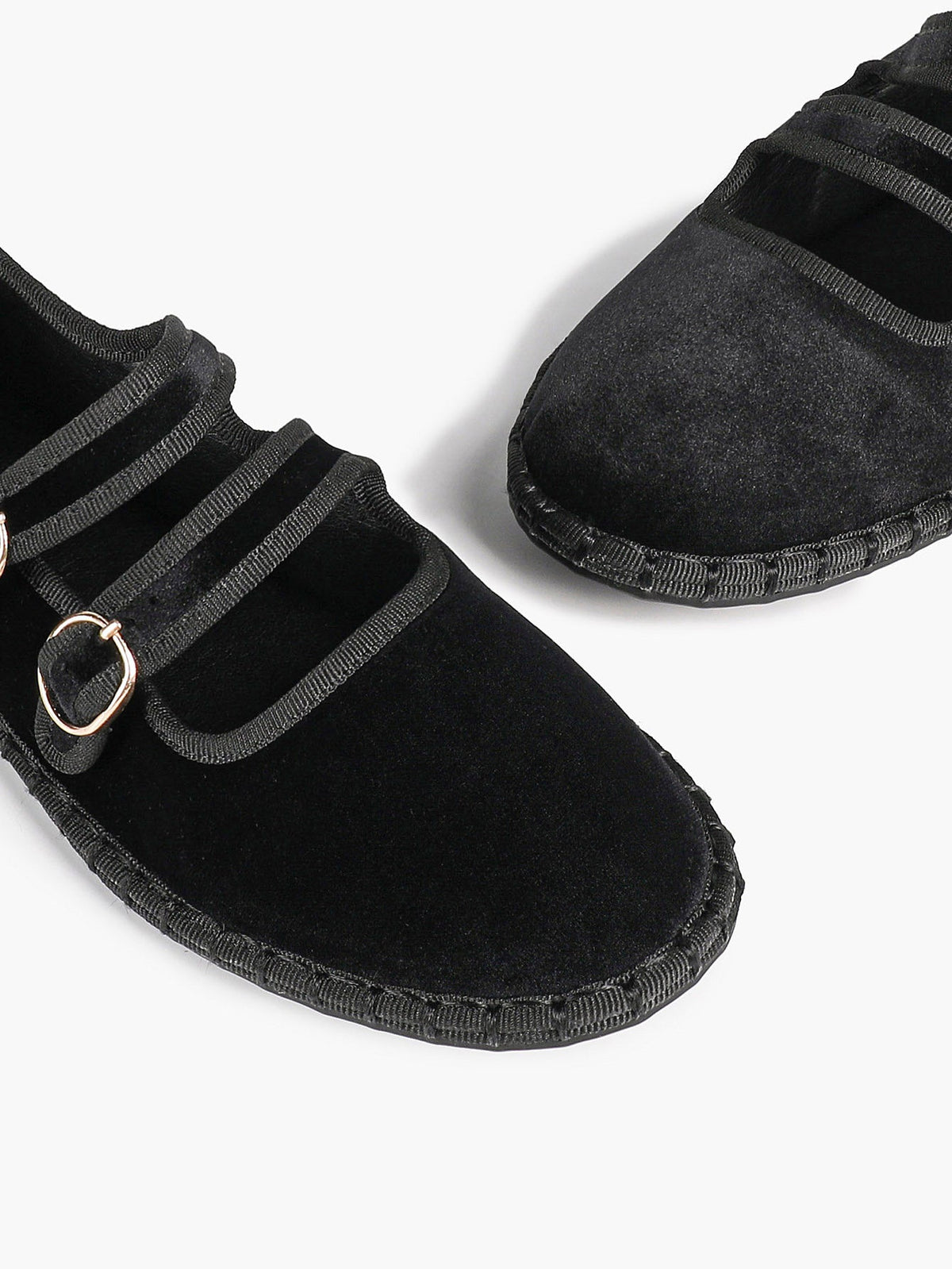 Women's Black Velvet Double-Strap Mary Jane Flats Pointed Toe Slip On Shoes Casual Shoes ISHIFIVAN