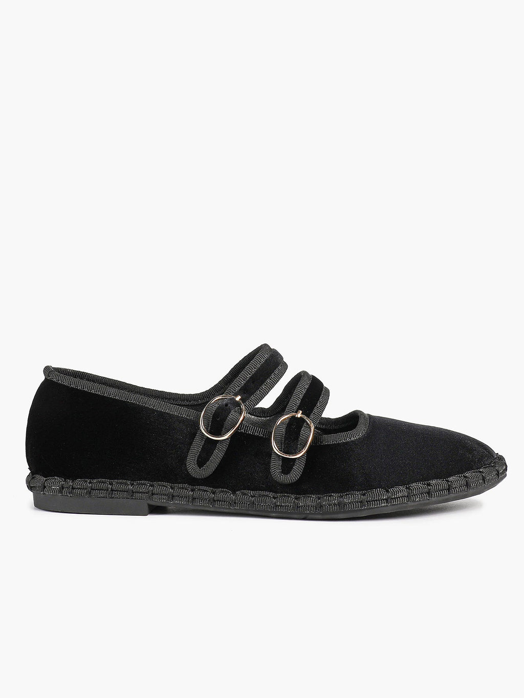 Women's Black Velvet Double-Strap Mary Jane Flats Pointed Toe Slip On Shoes Casual Shoes ISHIFIVAN
