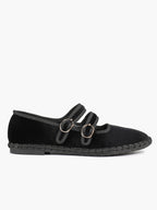 Women's Black Velvet Double-Strap Mary Jane Flats Pointed Toe Slip On Shoes Casual Shoes ISHIFIVAN