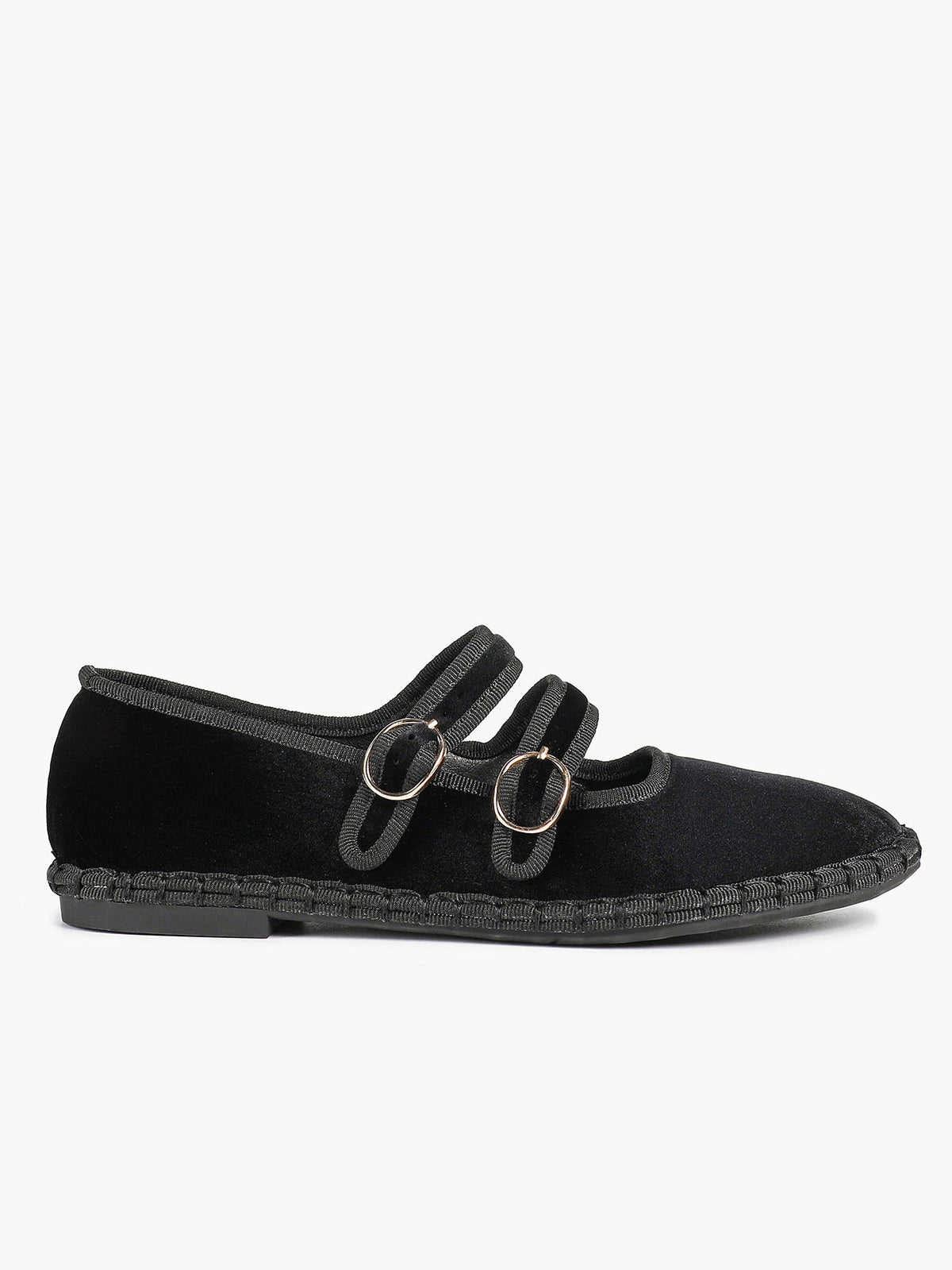Women's Black Velvet Double-Strap Mary Jane Flats Pointed Toe Slip On Shoes Casual Shoes ISHIFIVAN