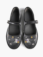 Grey Velvet Floral Embroidered Mary Jane Flats Vintage Slip On Shoes Casual Shoes ISHIFIVAN