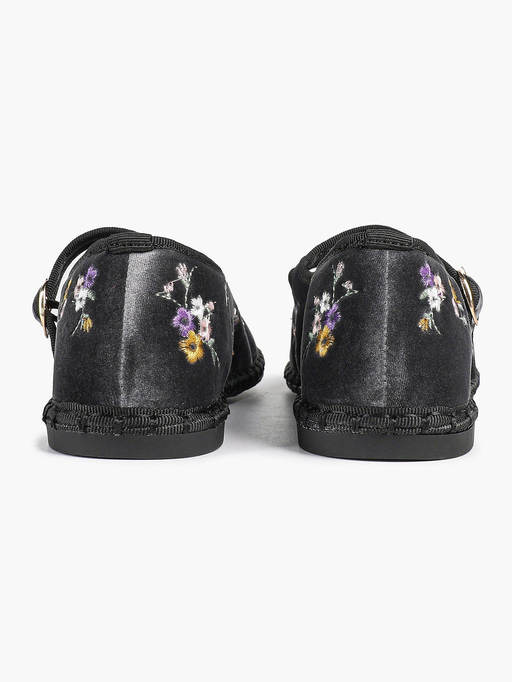 Grey Velvet Floral Embroidered Mary Jane Flats Vintage Slip On Shoes Casual Shoes ISHIFIVAN