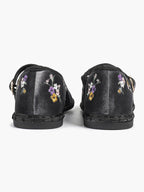 Grey Velvet Floral Embroidered Mary Jane Flats Vintage Slip On Shoes Casual Shoes ISHIFIVAN