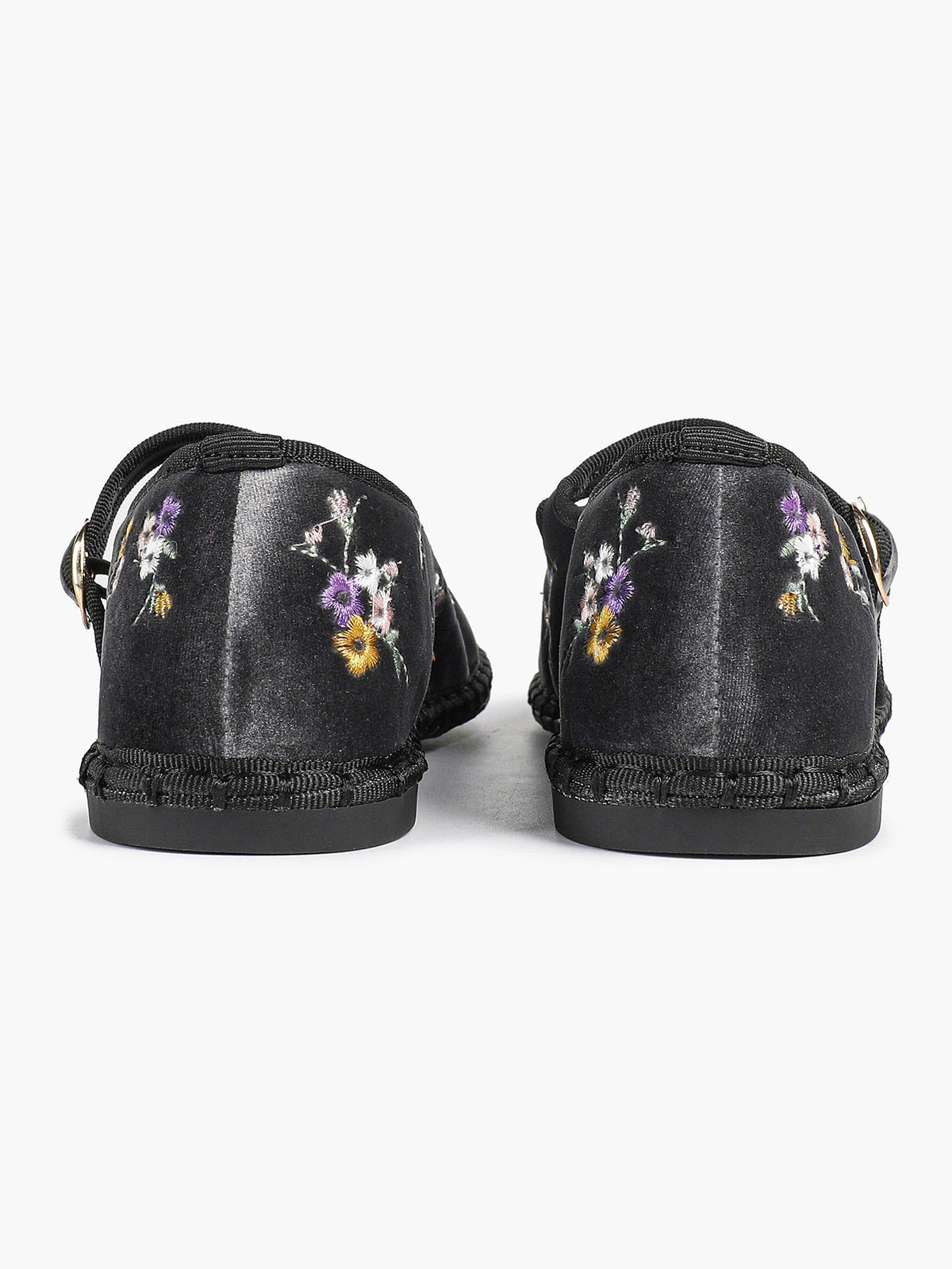 Grey Velvet Floral Embroidered Mary Jane Flats Vintage Slip On Shoes Casual Shoes ISHIFIVAN