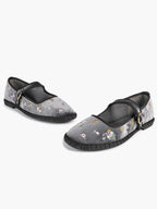 Grey Velvet Floral Embroidered Mary Jane Flats Vintage Slip On Shoes Casual Shoes ISHIFIVAN