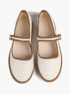 Women's Woven Mary Jane Flats Brown Trim Slip On Shoes Vacation Dailywear Shoes ISHIFIVAN