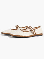 Women's Woven Mary Jane Flats Brown Trim Slip On Shoes Vacation Dailywear Shoes ISHIFIVAN