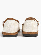 Women's Woven Mary Jane Flats Brown Trim Slip On Shoes Vacation Dailywear Shoes ISHIFIVAN