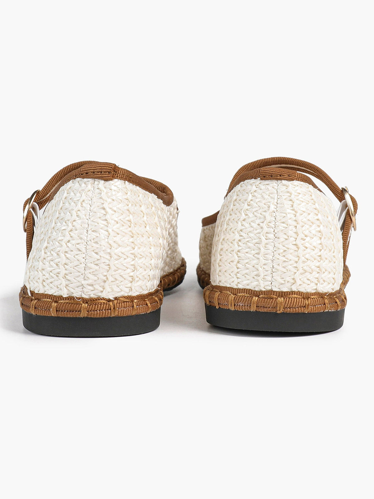 Women's Woven Mary Jane Flats Brown Trim Slip On Shoes Vacation Dailywear Shoes ISHIFIVAN