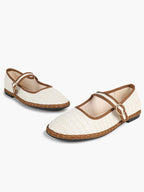 Women's Woven Mary Jane Flats Brown Trim Slip On Shoes Vacation Dailywear Shoes ISHIFIVAN