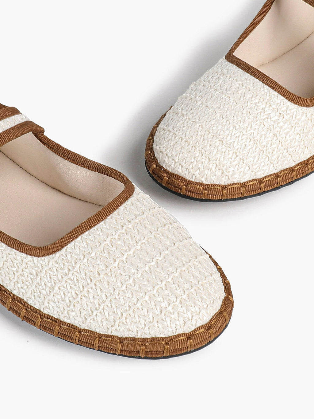 Women's Woven Mary Jane Flats Brown Trim Slip On Shoes Vacation Dailywear Shoes ISHIFIVAN