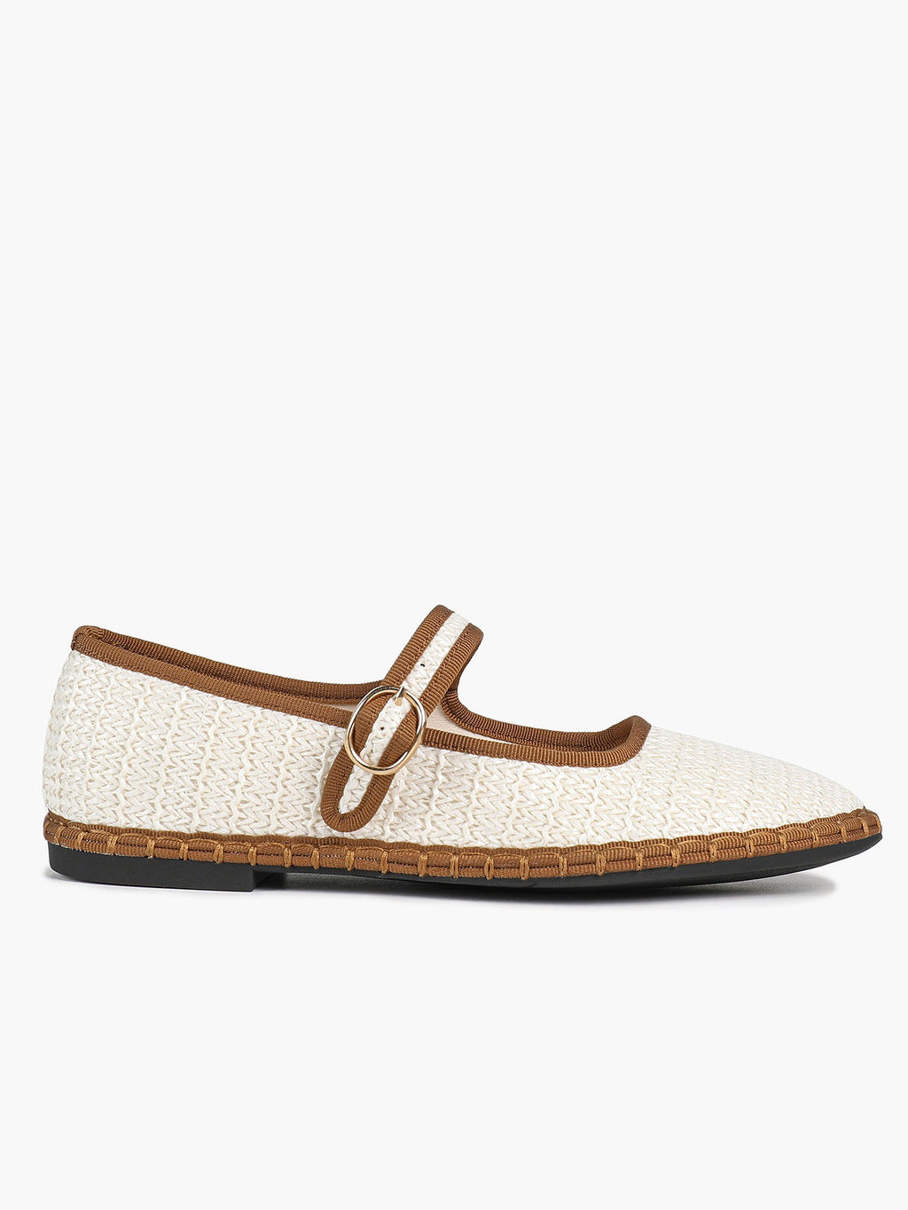 Women's Woven Mary Jane Flats Brown Trim Slip On Shoes Vacation Dailywear Shoes ISHIFIVAN