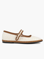 Women's Woven Mary Jane Flats Brown Trim Slip On Shoes Vacation Dailywear Shoes ISHIFIVAN