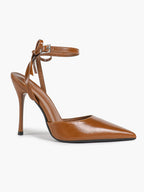 White Bow Ankle Strap Heels Pointed Toe Stiletto Pumps with Adjustable Buckle Engagement Party Office Shoes