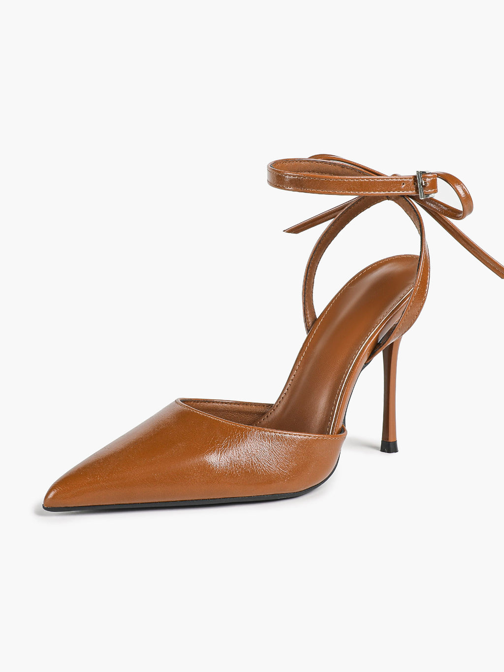 White Bow Ankle Strap Heels Pointed Toe Stiletto Pumps with Adjustable Buckle Engagement Party Office Shoes
