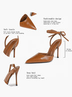 White Bow Ankle Strap Heels Pointed Toe Stiletto Pumps with Adjustable Buckle Engagement Party Office Shoes