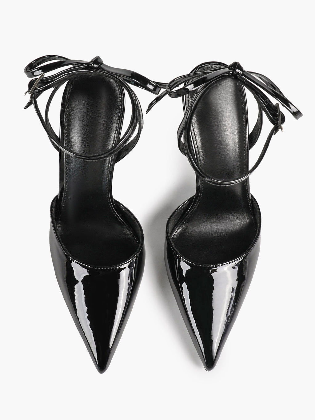 White Bow Ankle Strap Heels Pointed Toe Stiletto Pumps with Adjustable Buckle Engagement Party Office Shoes