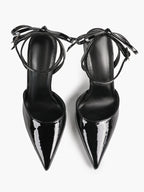 White Bow Ankle Strap Heels Pointed Toe Stiletto Pumps with Adjustable Buckle Engagement Party Office Shoes