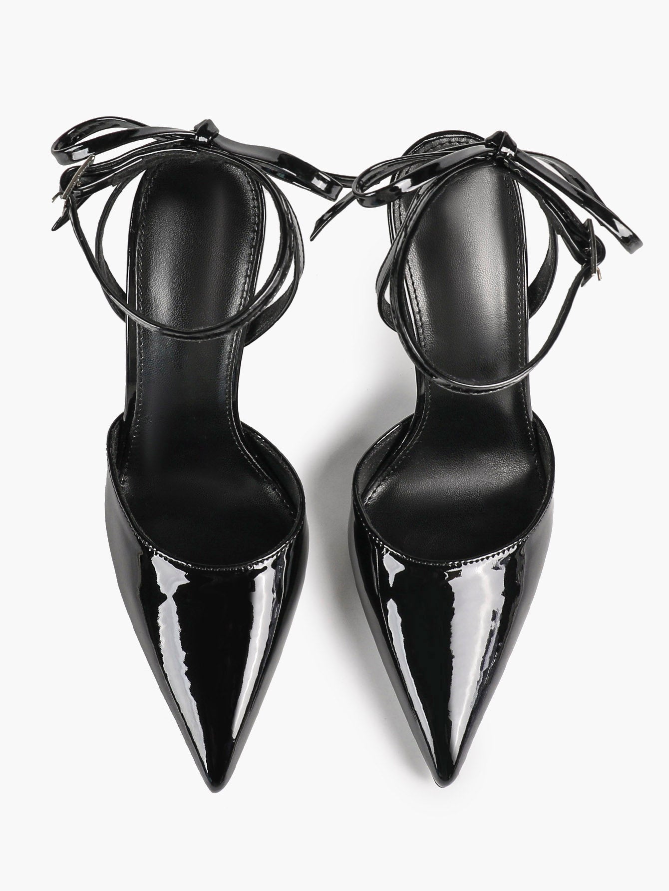White Bow Ankle Strap Heels Pointed Toe Stiletto Pumps with Adjustable Buckle Engagement Party Office Shoes