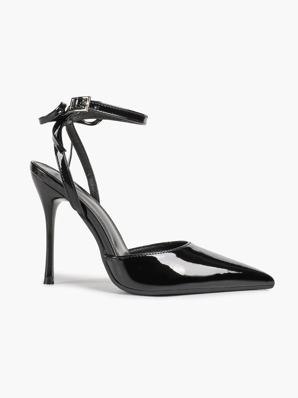 White Bow Ankle Strap Heels Pointed Toe Stiletto Pumps with Adjustable Buckle Engagement Party Office Shoes