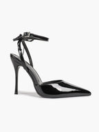 White Bow Ankle Strap Heels Pointed Toe Stiletto Pumps with Adjustable Buckle Engagement Party Office Shoes