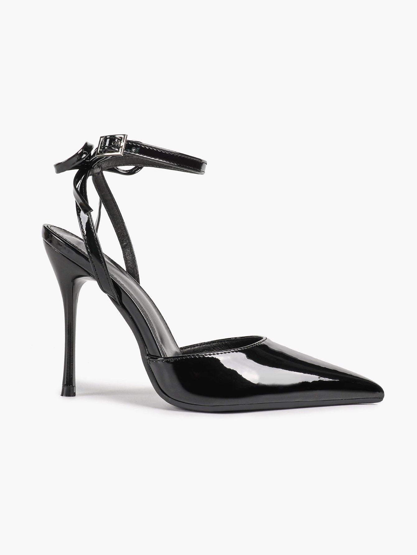 White Bow Ankle Strap Heels Pointed Toe Stiletto Pumps with Adjustable Buckle Engagement Party Office Shoes