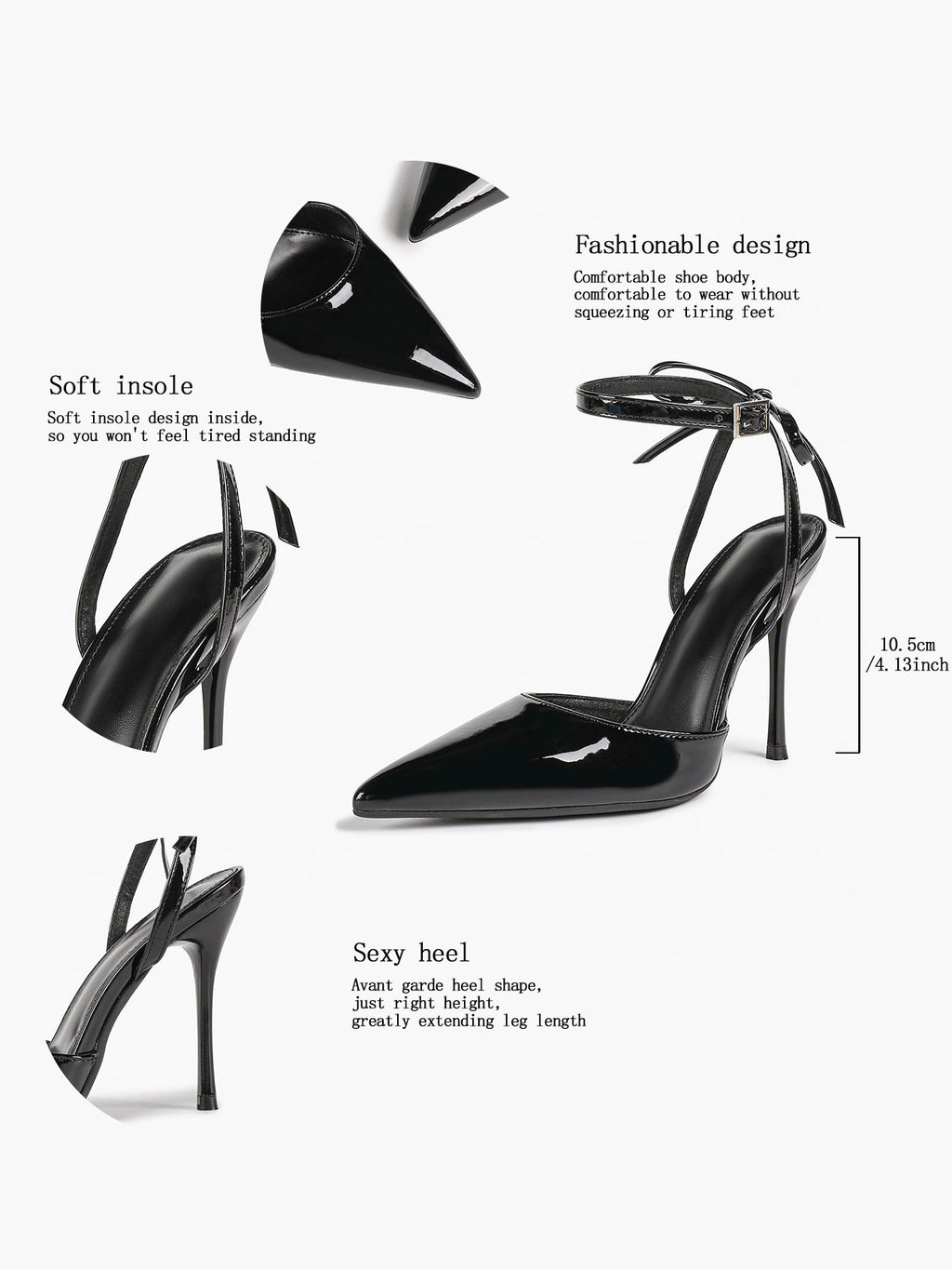 White Bow Ankle Strap Heels Pointed Toe Stiletto Pumps with Adjustable Buckle Engagement Party Office Shoes