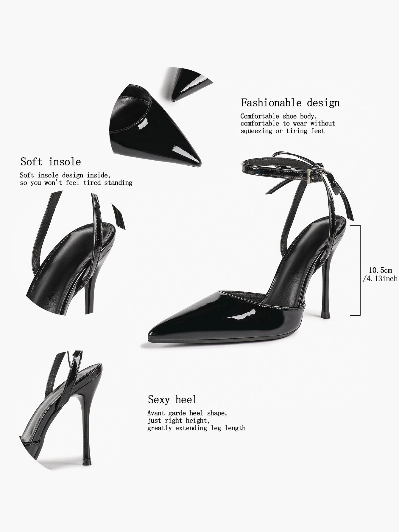 White Bow Ankle Strap Heels Pointed Toe Stiletto Pumps with Adjustable Buckle Engagement Party Office Shoes