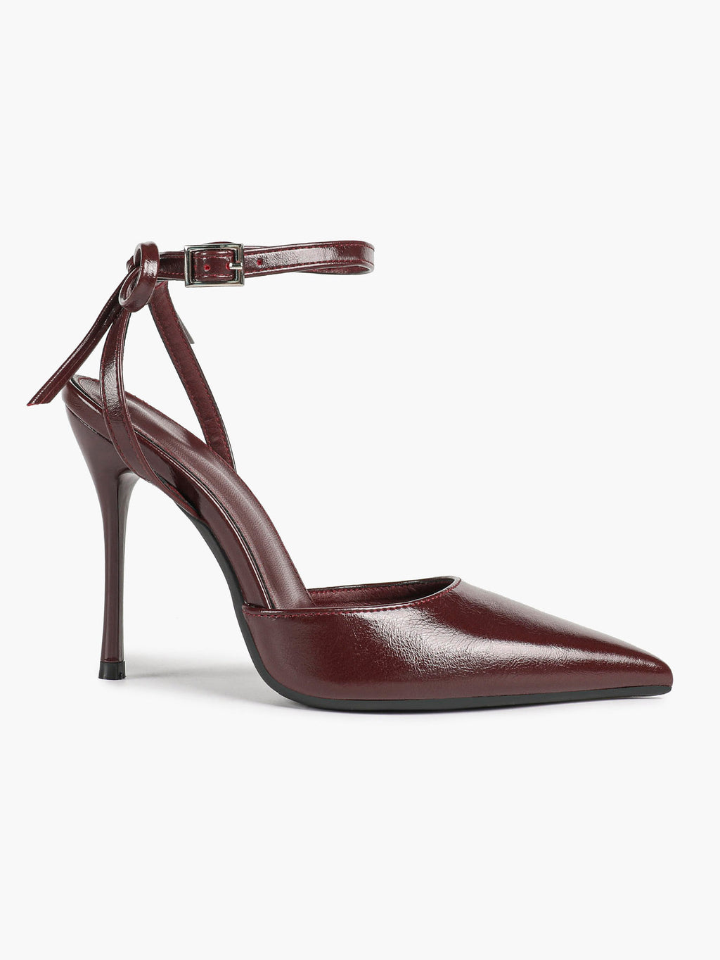 White Bow Ankle Strap Heels Pointed Toe Stiletto Pumps with Adjustable Buckle Engagement Party Office Shoes