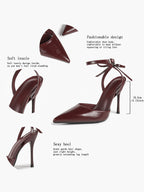 White Bow Ankle Strap Heels Pointed Toe Stiletto Pumps with Adjustable Buckle Engagement Party Office Shoes