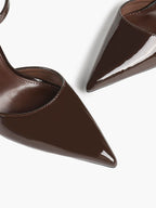 White Bow Ankle Strap Heels Pointed Toe Stiletto Pumps with Adjustable Buckle Engagement Party Office Shoes