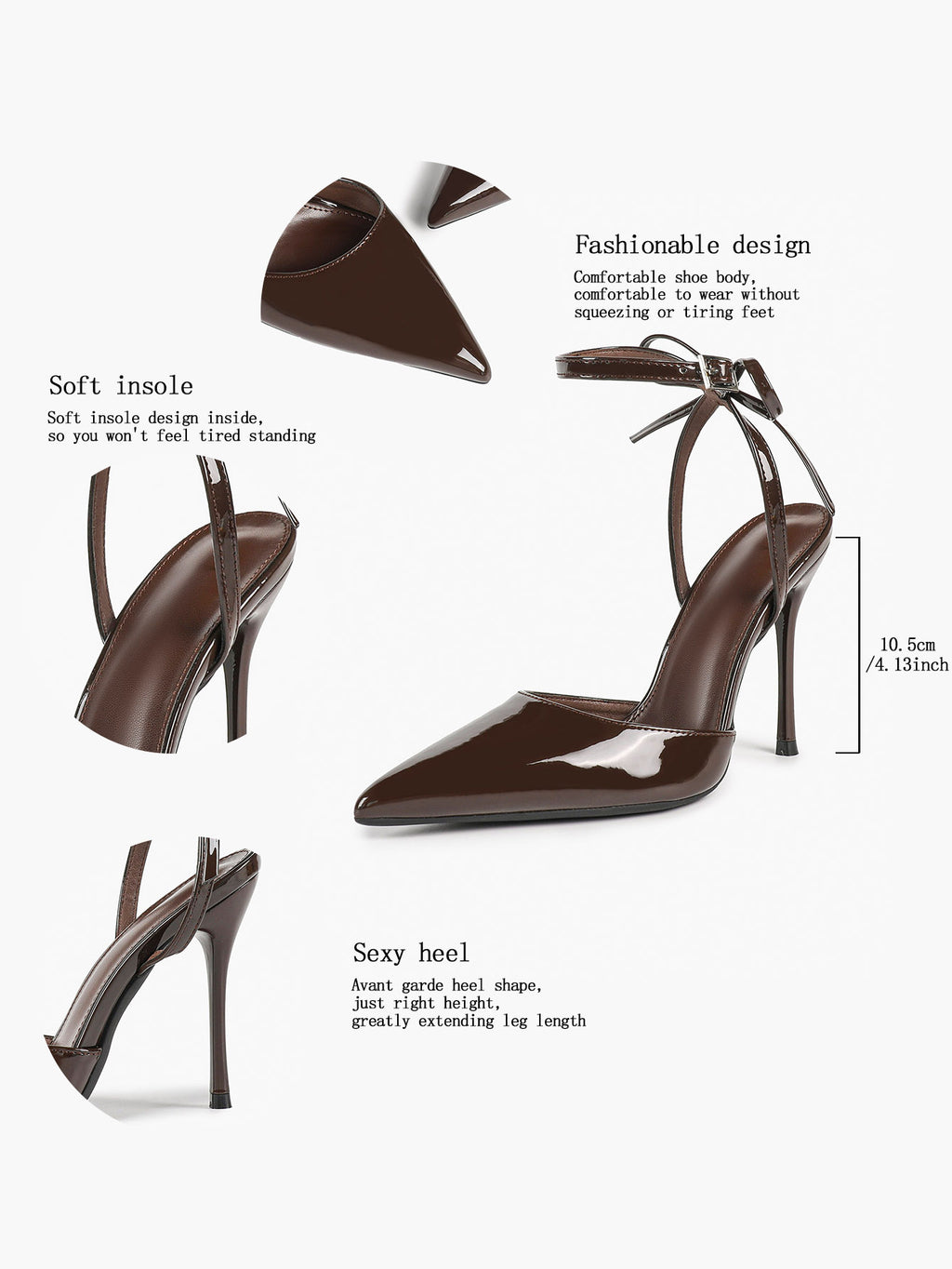 White Bow Ankle Strap Heels Pointed Toe Stiletto Pumps with Adjustable Buckle Engagement Party Office Shoes