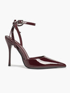 White Bow Ankle Strap Heels Pointed Toe Stiletto Pumps with Adjustable Buckle Engagement Party Office Shoes