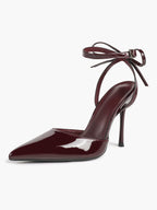 White Bow Ankle Strap Heels Pointed Toe Stiletto Pumps with Adjustable Buckle Engagement Party Office Shoes