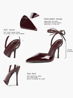 White Bow Ankle Strap Heels Pointed Toe Stiletto Pumps with Adjustable Buckle Engagement Party Office Shoes