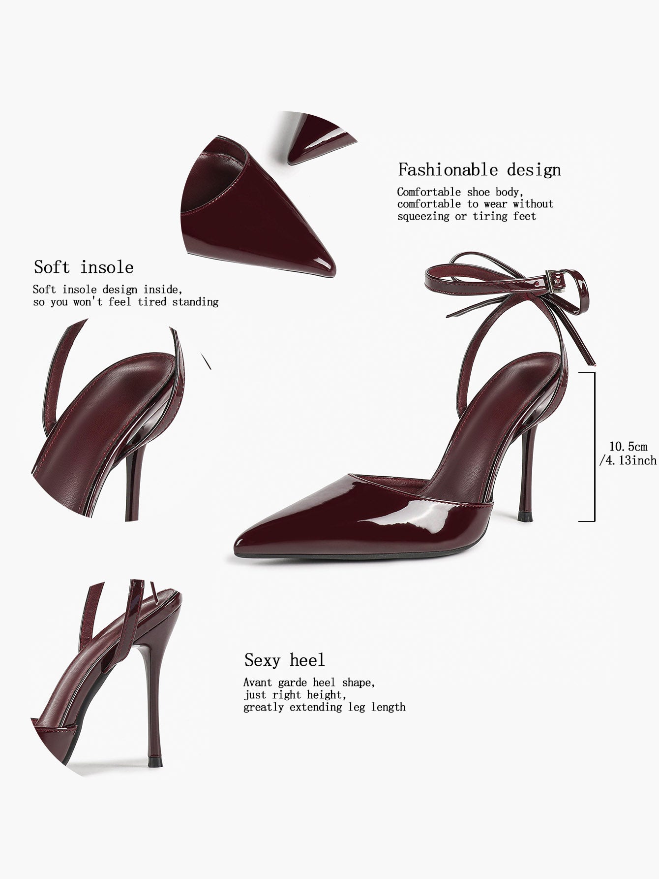 White Bow Ankle Strap Heels Pointed Toe Stiletto Pumps with Adjustable Buckle Engagement Party Office Shoes