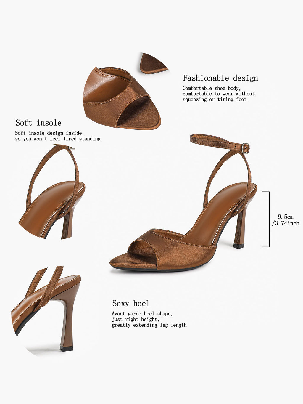 Open Toe Single Band Ankle Strap Heels Adjustable Sandals for Summer Date