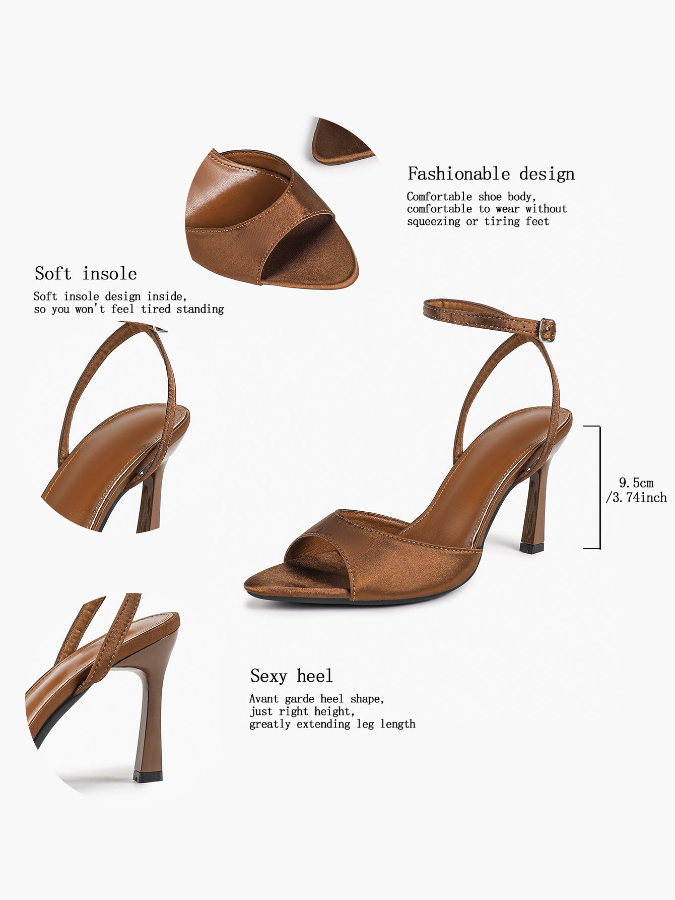 Open Toe Single Band Ankle Strap Heels Adjustable Sandals for Summer Date