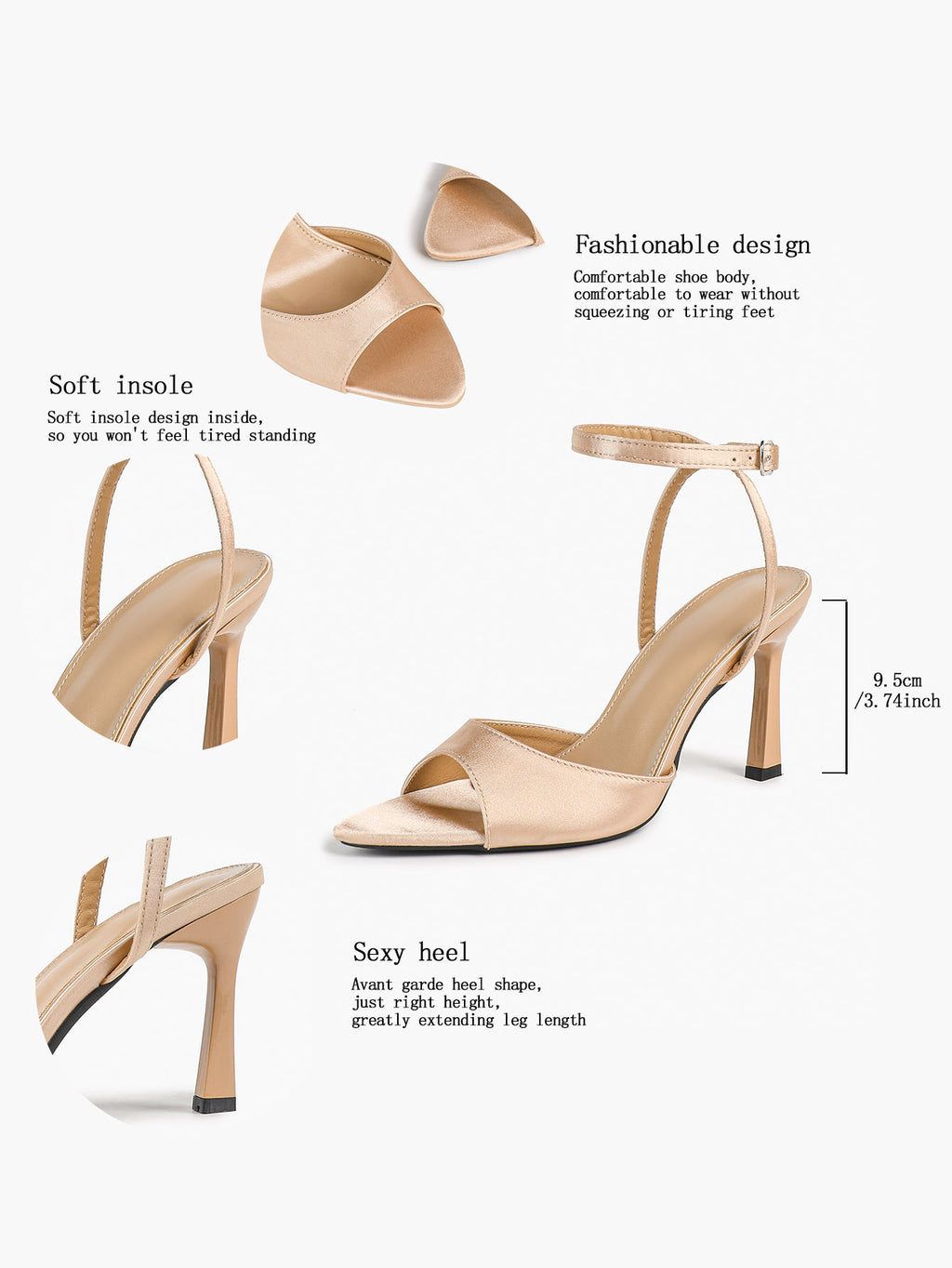 Open Toe Single Band Ankle Strap Heels Adjustable Sandals for Summer Date