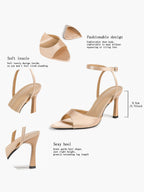 Open Toe Single Band Ankle Strap Heels Adjustable Sandals for Summer Date