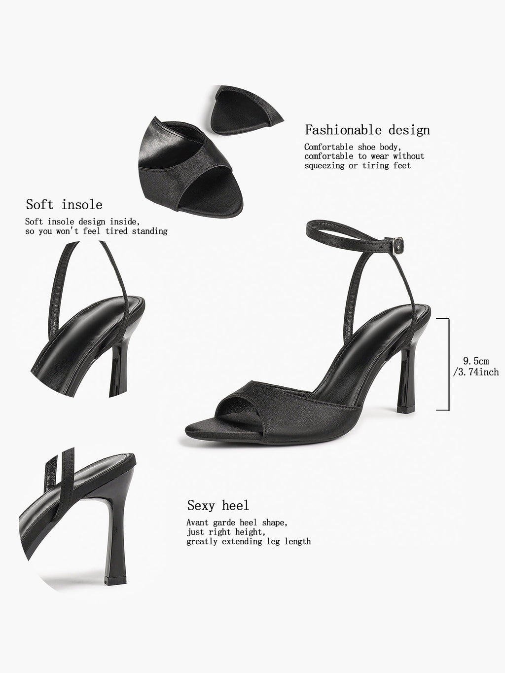 Open Toe Single Band Ankle Strap Heels Adjustable Sandals for Summer Date