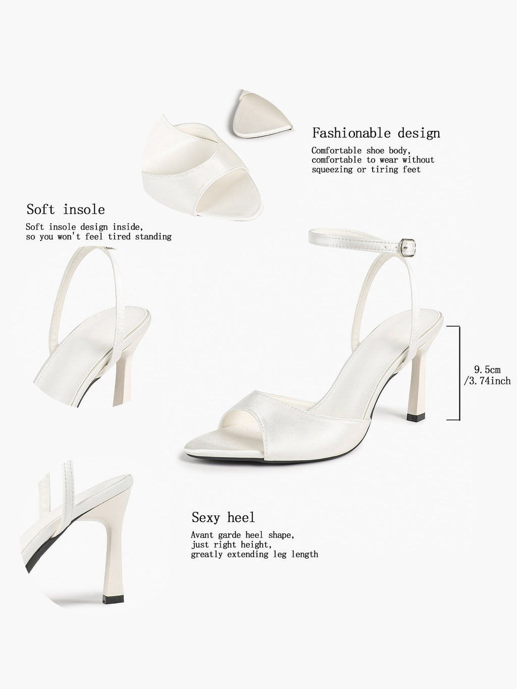 Open Toe Single Band Ankle Strap Heels Adjustable Sandals for Summer Date
