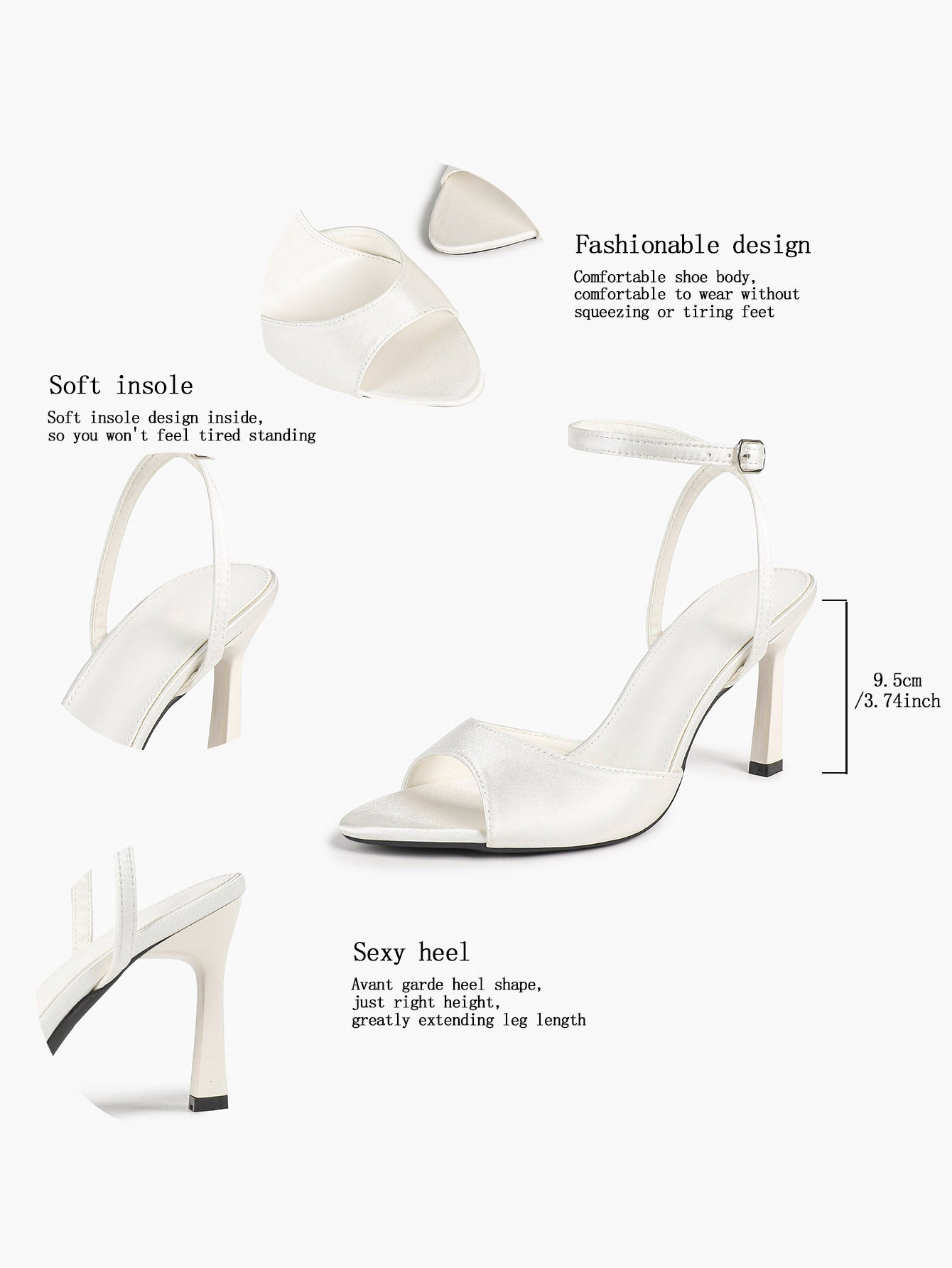 Open Toe Single Band Ankle Strap Heels Adjustable Sandals for Summer Date