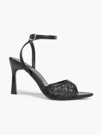 Pink Lace Ankle Strap Sandals Flared Block Heel for Summer Holiday and Casual Daily Wear