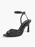 Pink Lace Ankle Strap Sandals Flared Block Heel for Summer Holiday and Casual Daily Wear