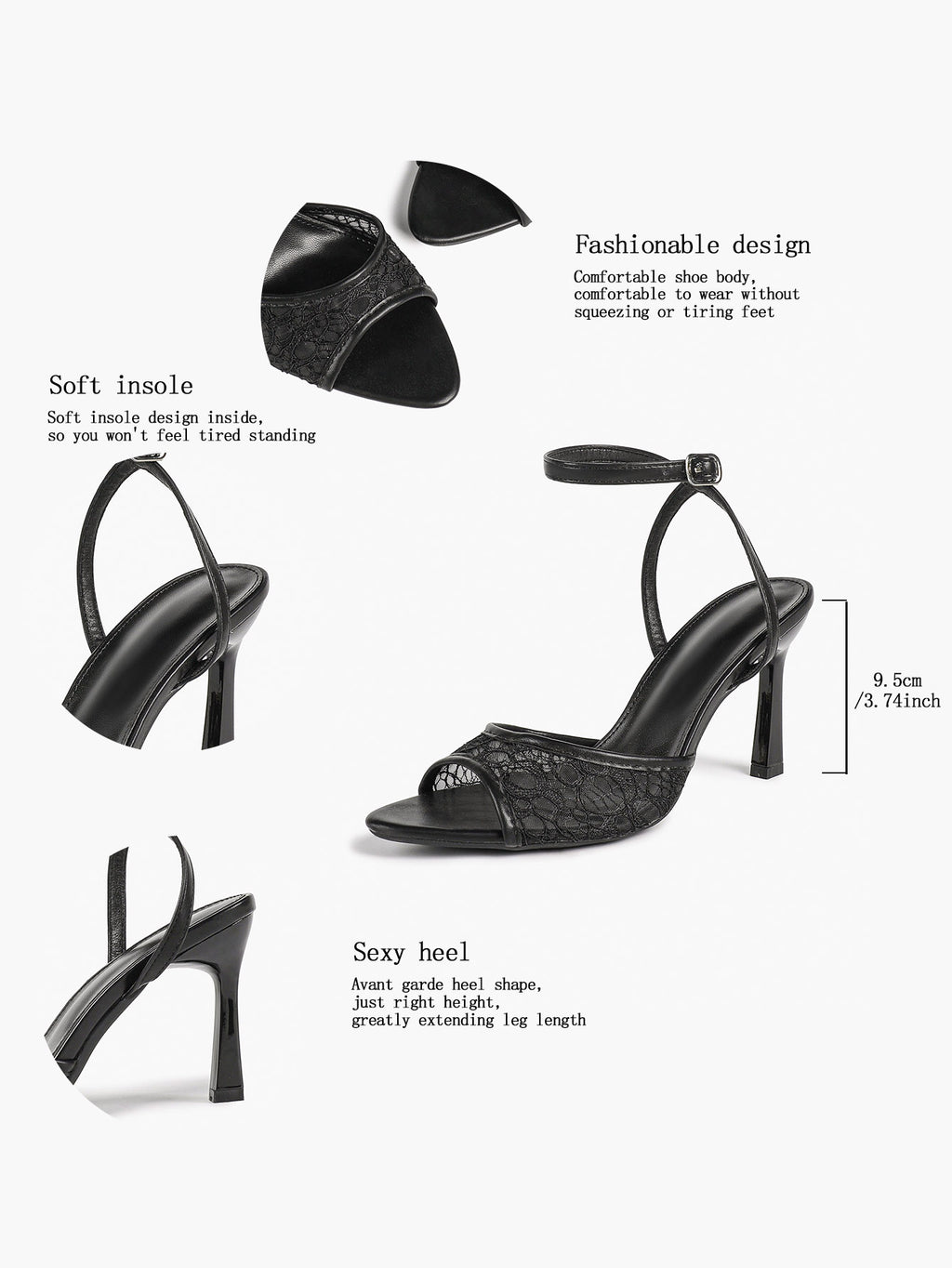 Pink Lace Ankle Strap Sandals Flared Block Heel for Summer Holiday and Casual Daily Wear