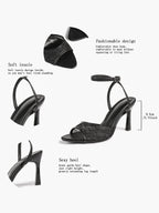 Pink Lace Ankle Strap Sandals Flared Block Heel for Summer Holiday and Casual Daily Wear