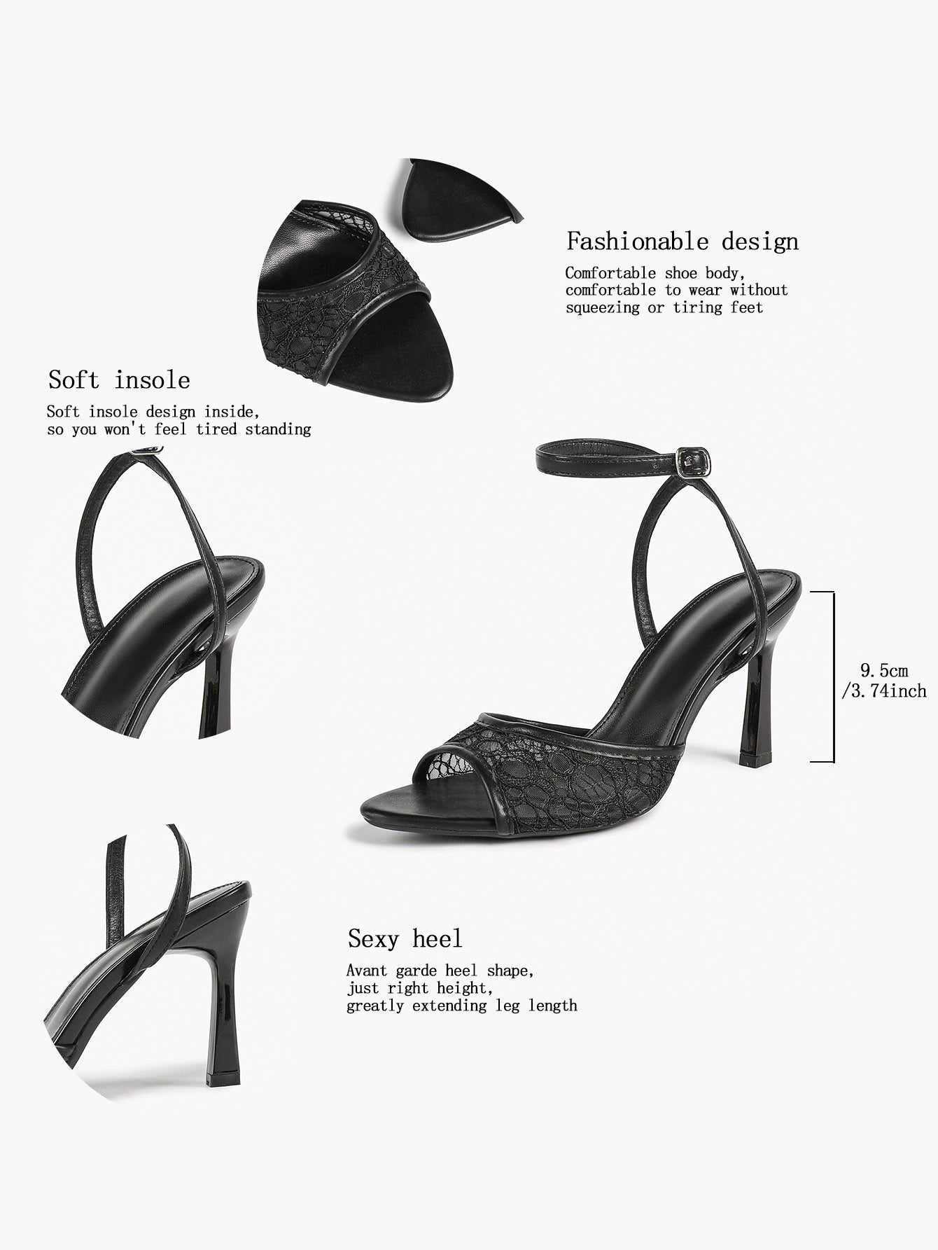 Pink Lace Ankle Strap Sandals Flared Block Heel for Summer Holiday and Casual Daily Wear