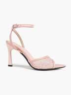 Pink Lace Ankle Strap Sandals Flared Block Heel for Summer Holiday and Casual Daily Wear